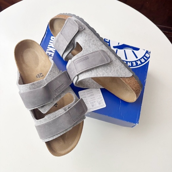 Birkenstock Men’s Uji Leather Felt Light Gray Sandal Size 43 US 10-10.5 New